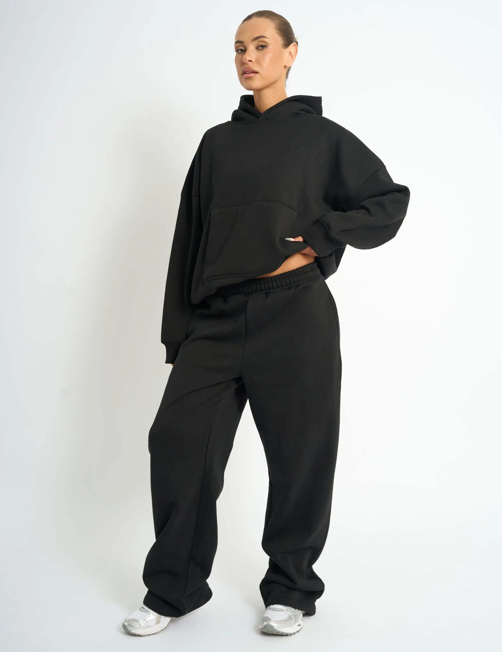 Kaiia Embossed Wide Leg Joggers Black sold by Public Desire