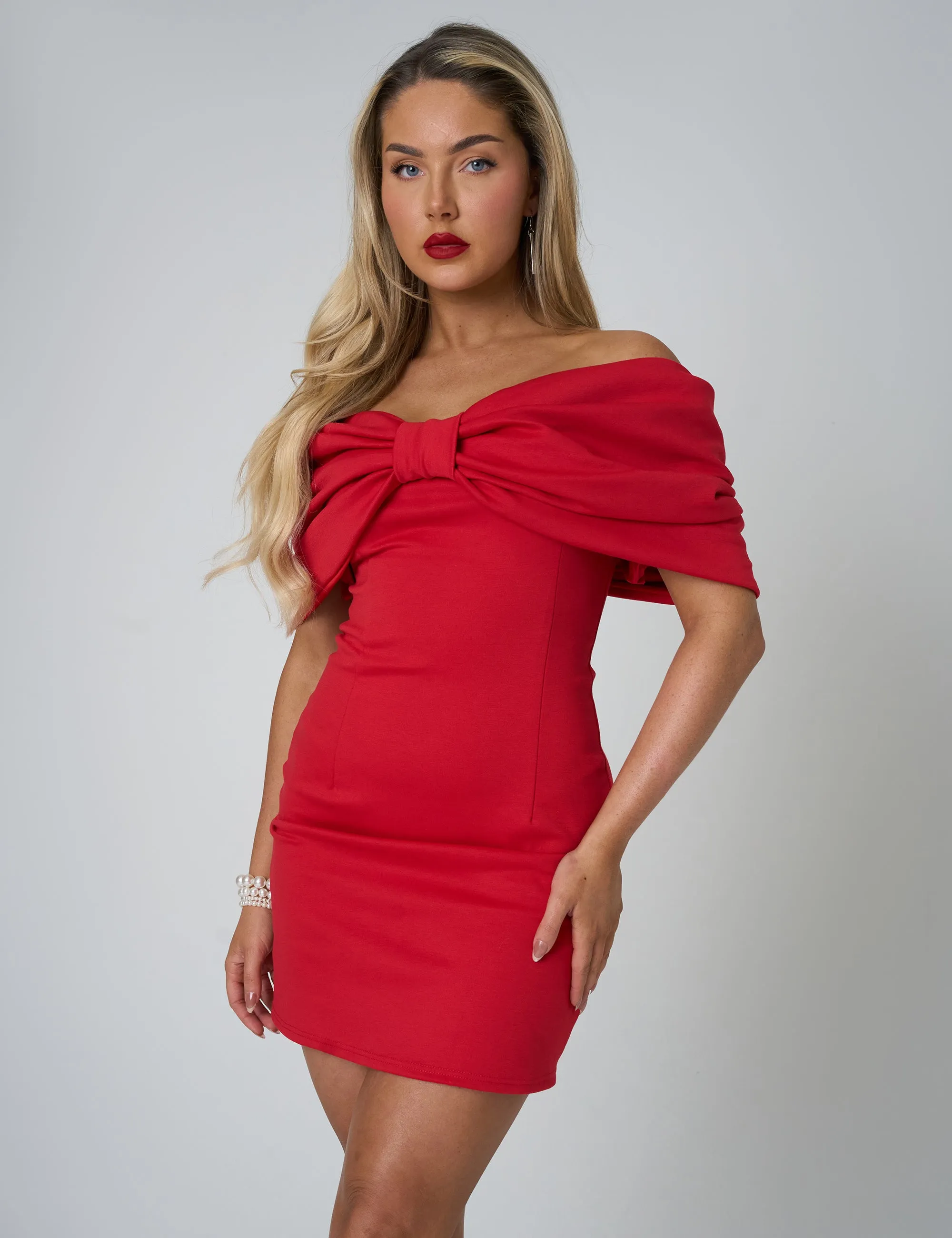 Bow Bandeau Detail Off Shoulder Mini Dress Red sold by Public Desire product image thumbnail 3