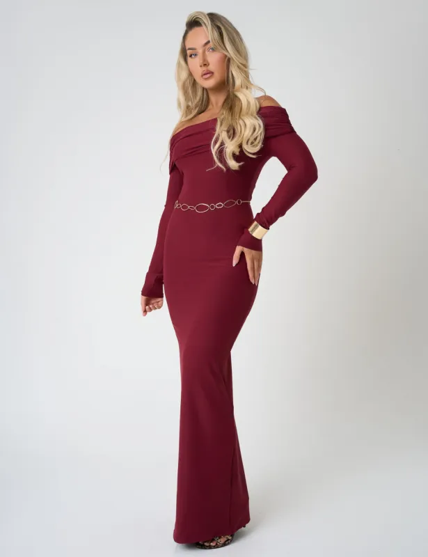 Bardot Luxe Slinky Maxi Dress Burgundy sold by Public Desire