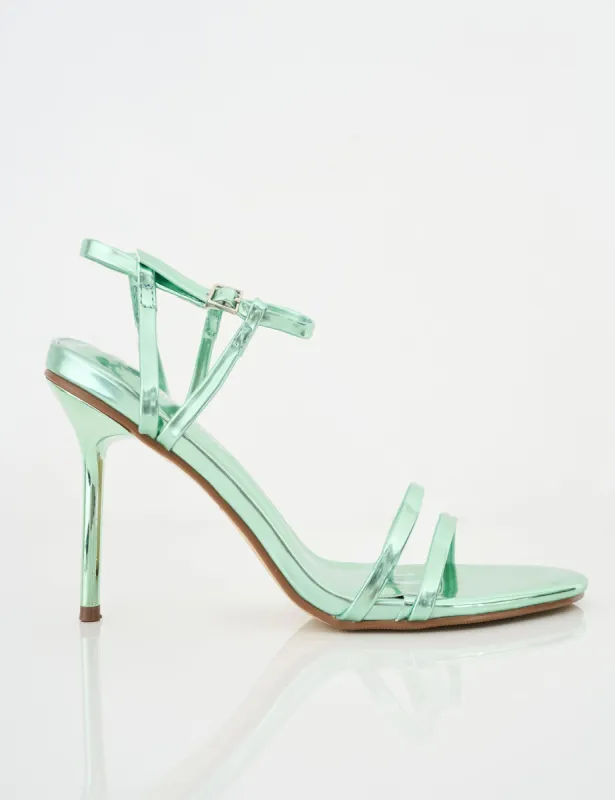 Idealist Mint Metallic Mirror Double Strap Barely There High Heels sold by Public Desire