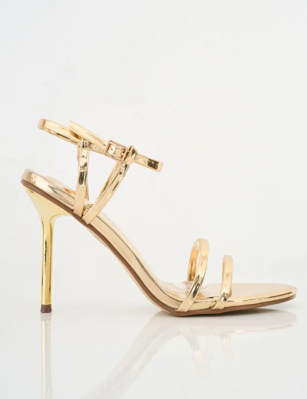 Idealist Gold Mirror Double Strap Barely There High Heels sold by Public Desire
