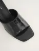 Romi Black Patent Mule Square Toe Flared Block Mid Heels sold by Public Desire
