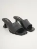 Romi Black Patent Mule Square Toe Flared Block Mid Heels sold by Public Desire