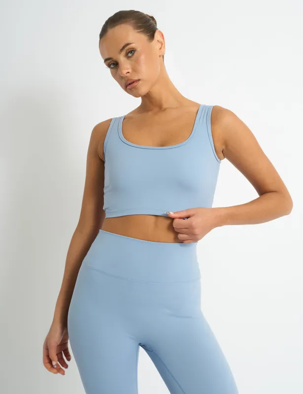 Kaiia Sculpt Square Neck Crop Top Light Blue sold by Public Desire
