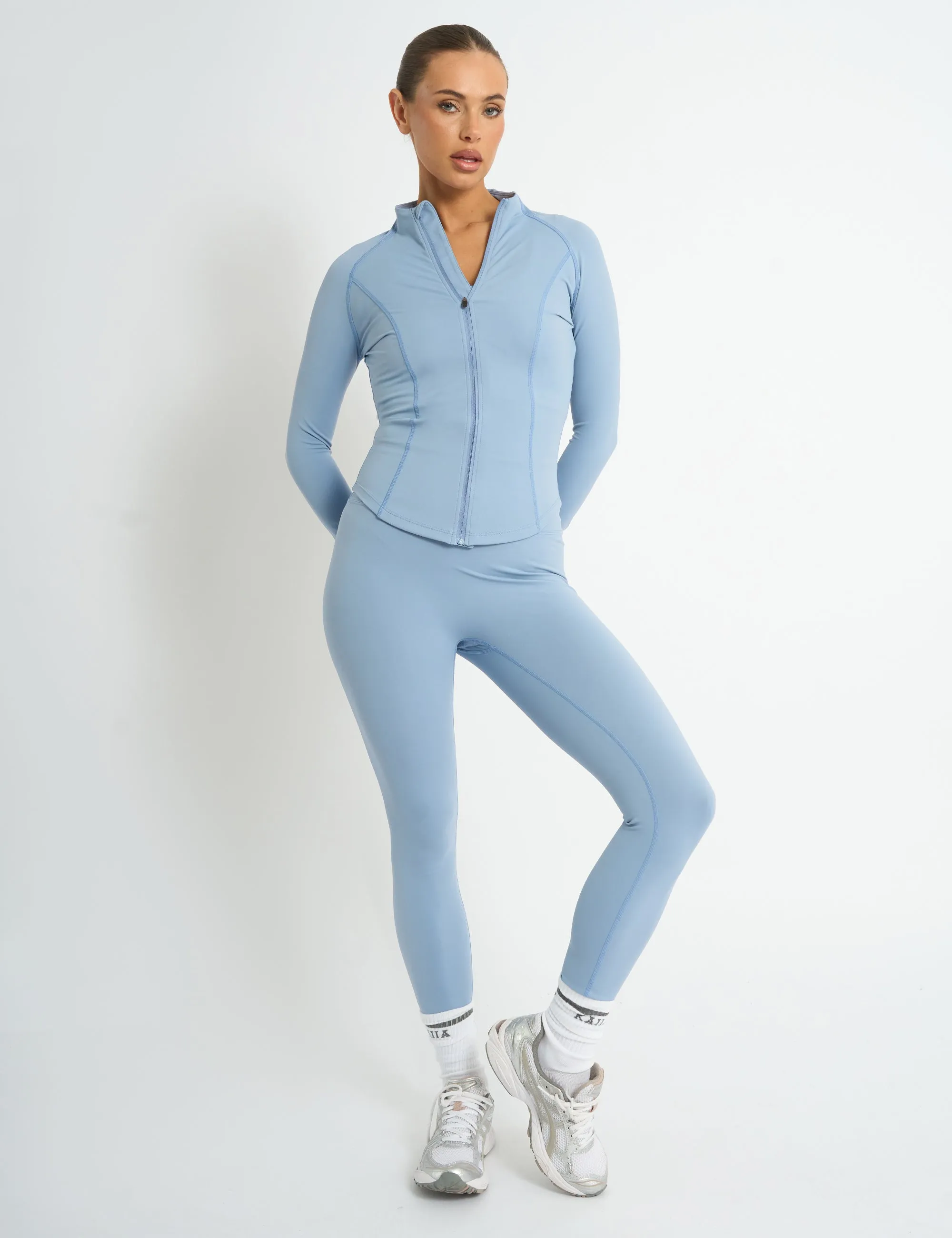 Kaiia Sculpt Long Sleeve Zip Through Fitted Jacket Light Blue sold by Public Desire product image thumbnail 3
