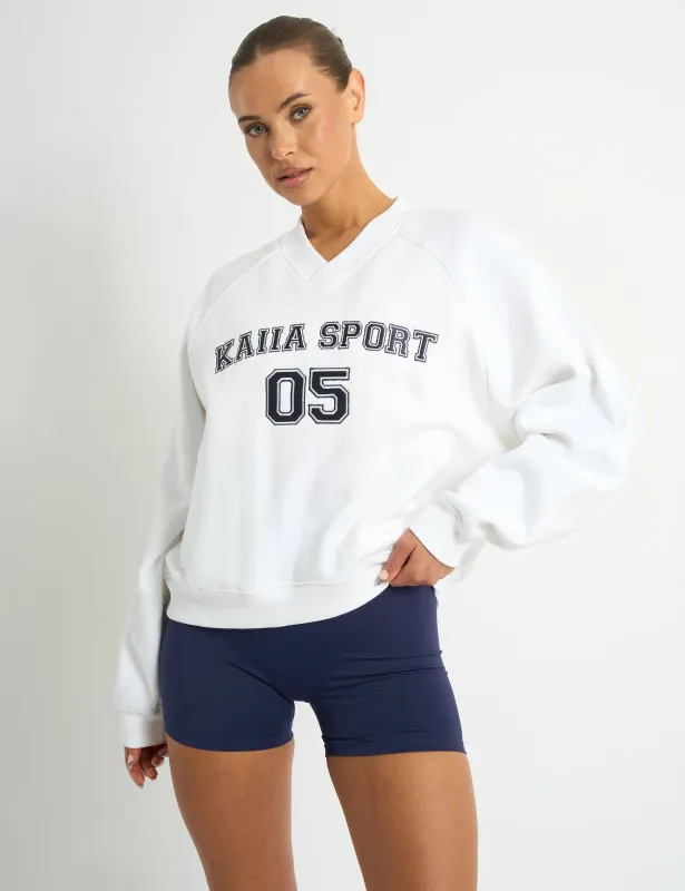 Kaiia Sport V Neck Oversized Sweatshirt White & Navy sold by Public Desire