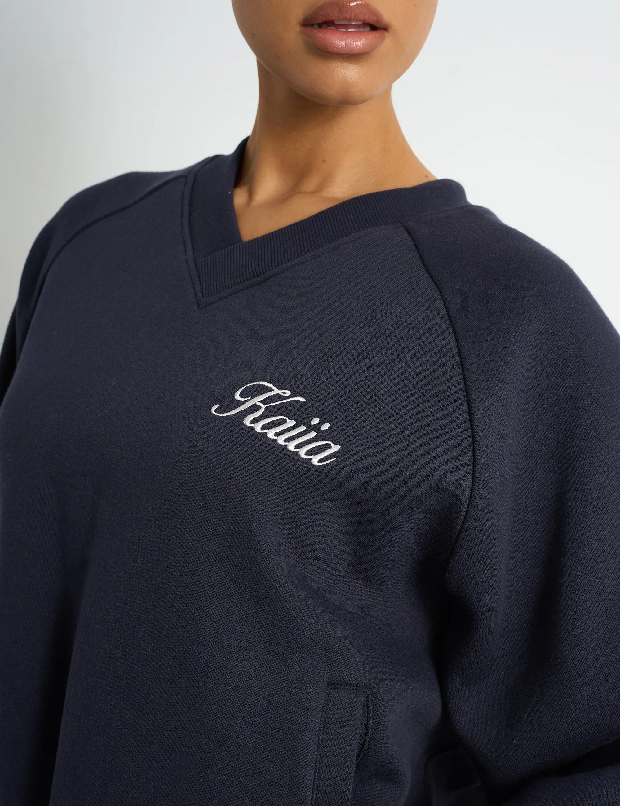 Kaiia Script V Neck Oversized Sweatshirt Navy & Yellow sold by Public Desire product image thumbnail 4