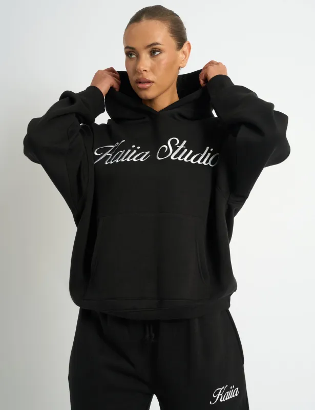 Kaiia Script Logo Oversized Hoodie Black sold by Public Desire