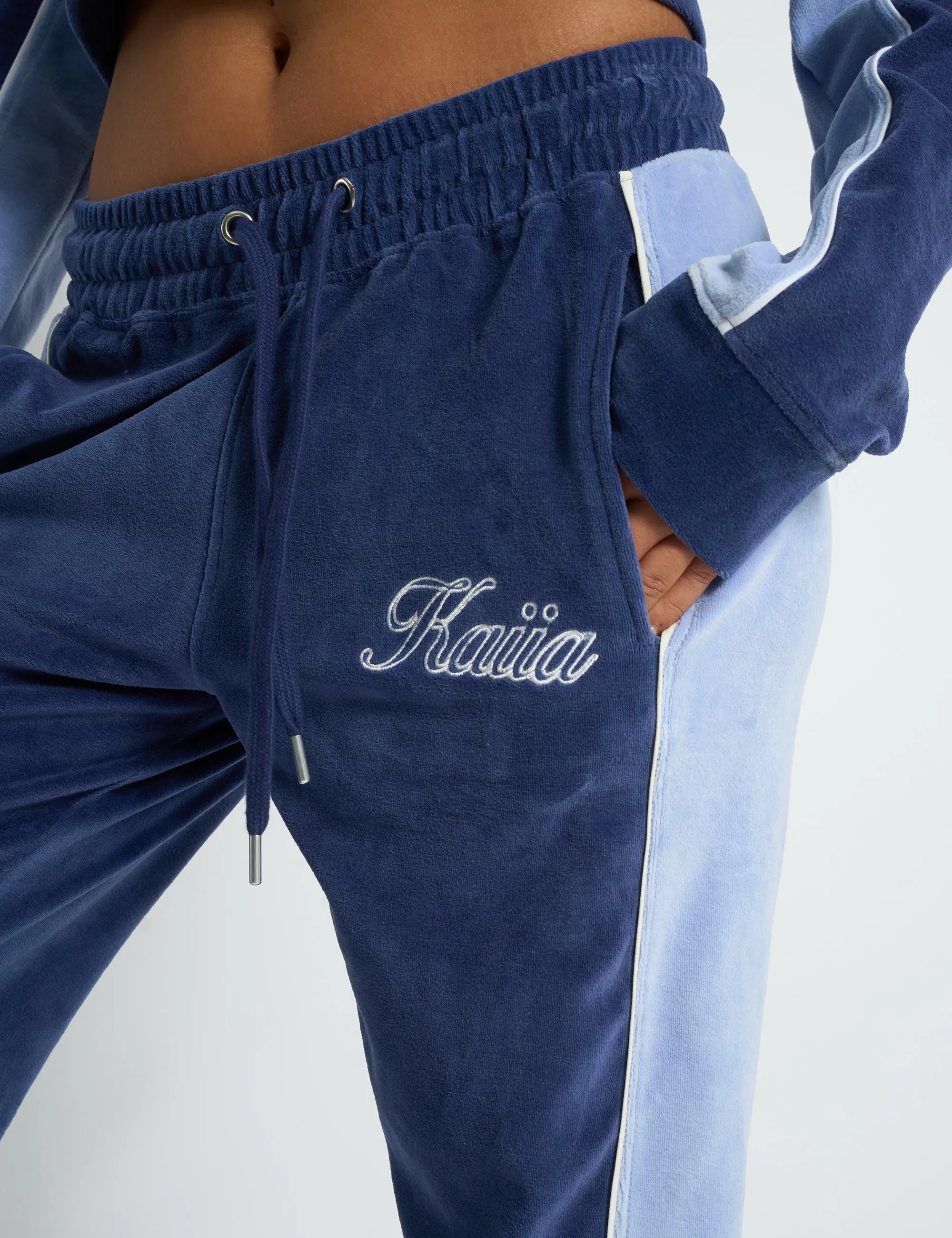Kaiia Script Logo Panelled Velour Wide Leg Joggers Navy sold by Public Desire product image thumbnail 4