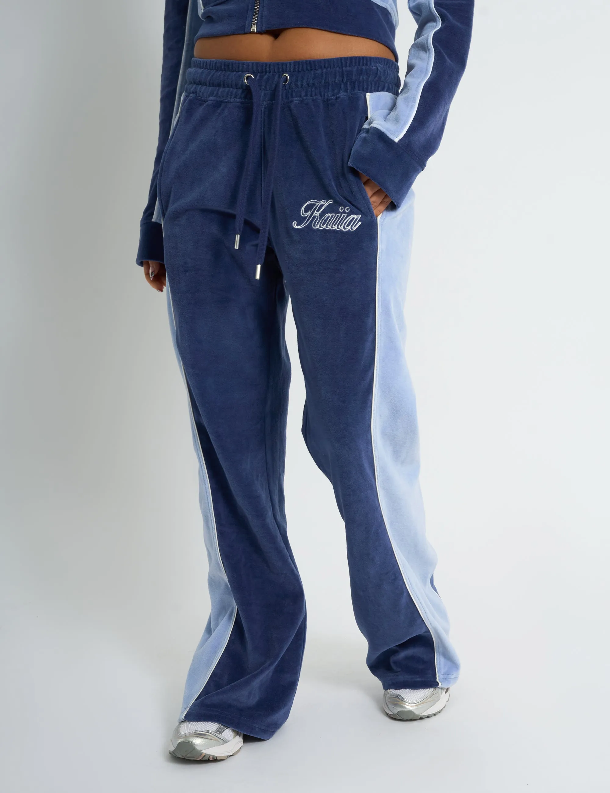Kaiia Script Logo Panelled Velour Wide Leg Joggers Navy sold by Public Desire product image thumbnail 2