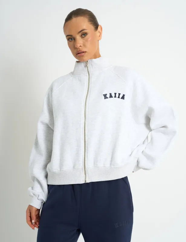 Kaiia Logo Zip Through Sweatshirt Light Grey Marl sold by Public Desire