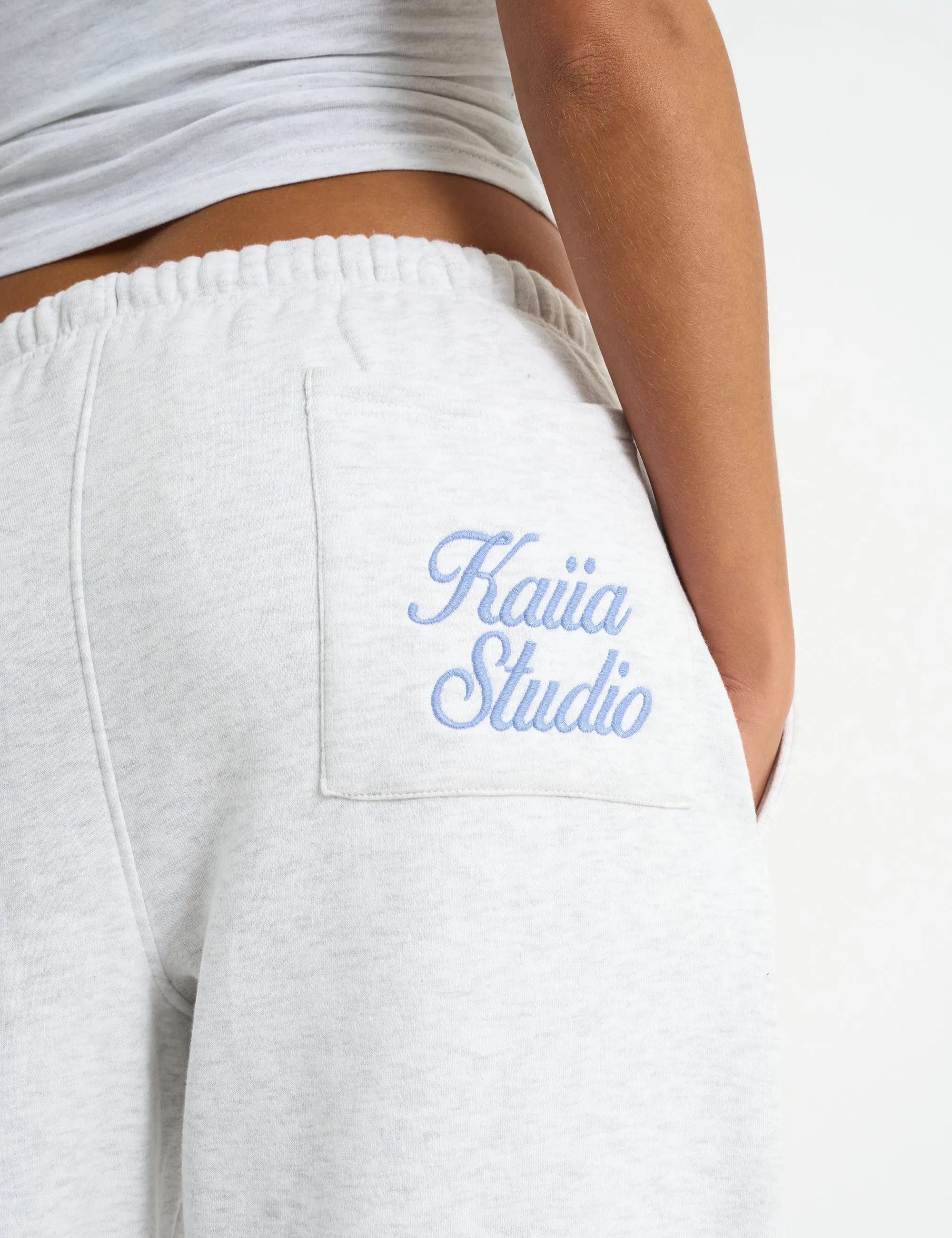 Kaiia Script Logo Wide Leg Joggers Light Grey Marl & Vintage Blue sold by Public Desire product image thumbnail 4