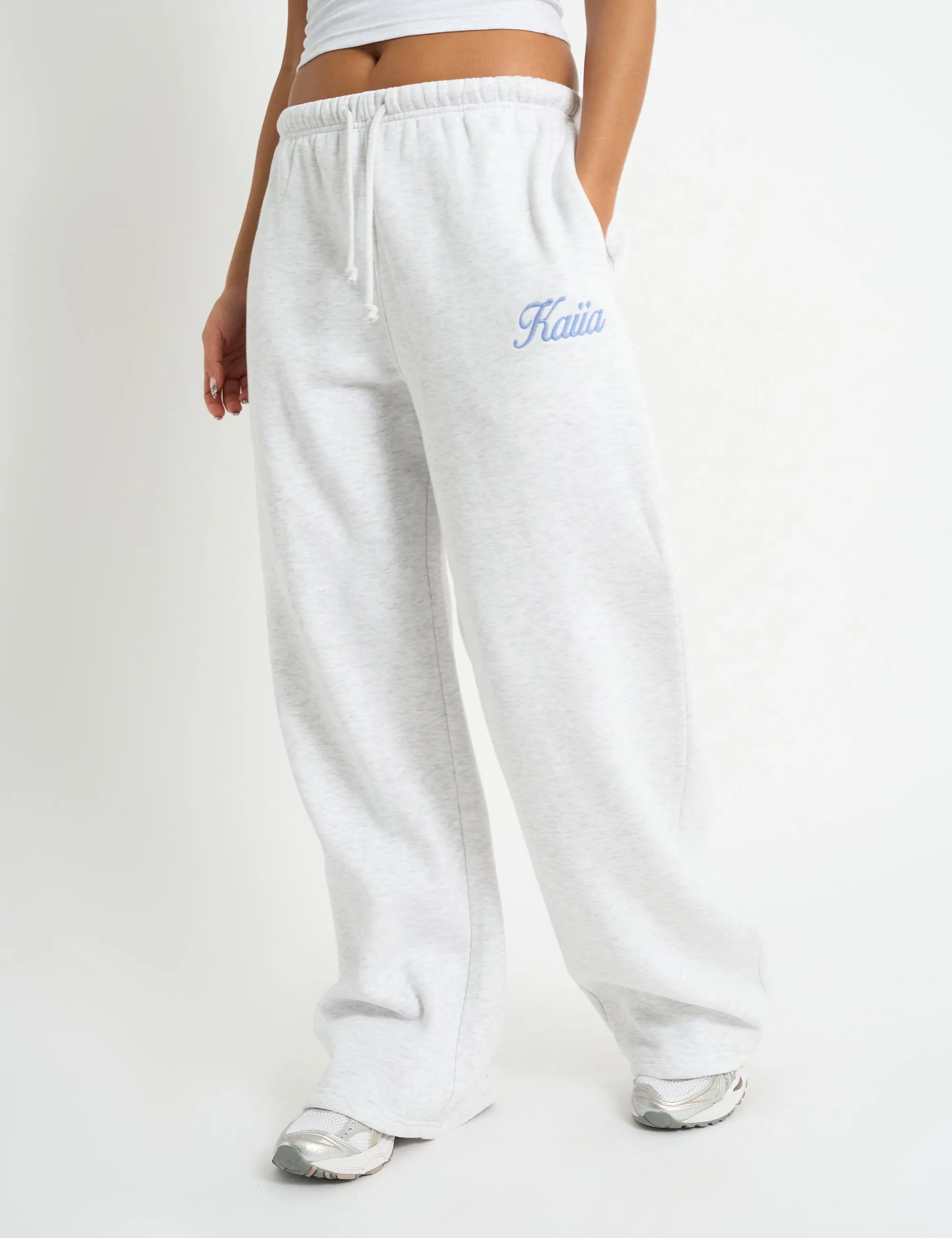 Kaiia Script Logo Wide Leg Joggers Light Grey Marl & Vintage Blue sold by Public Desire product image thumbnail 2