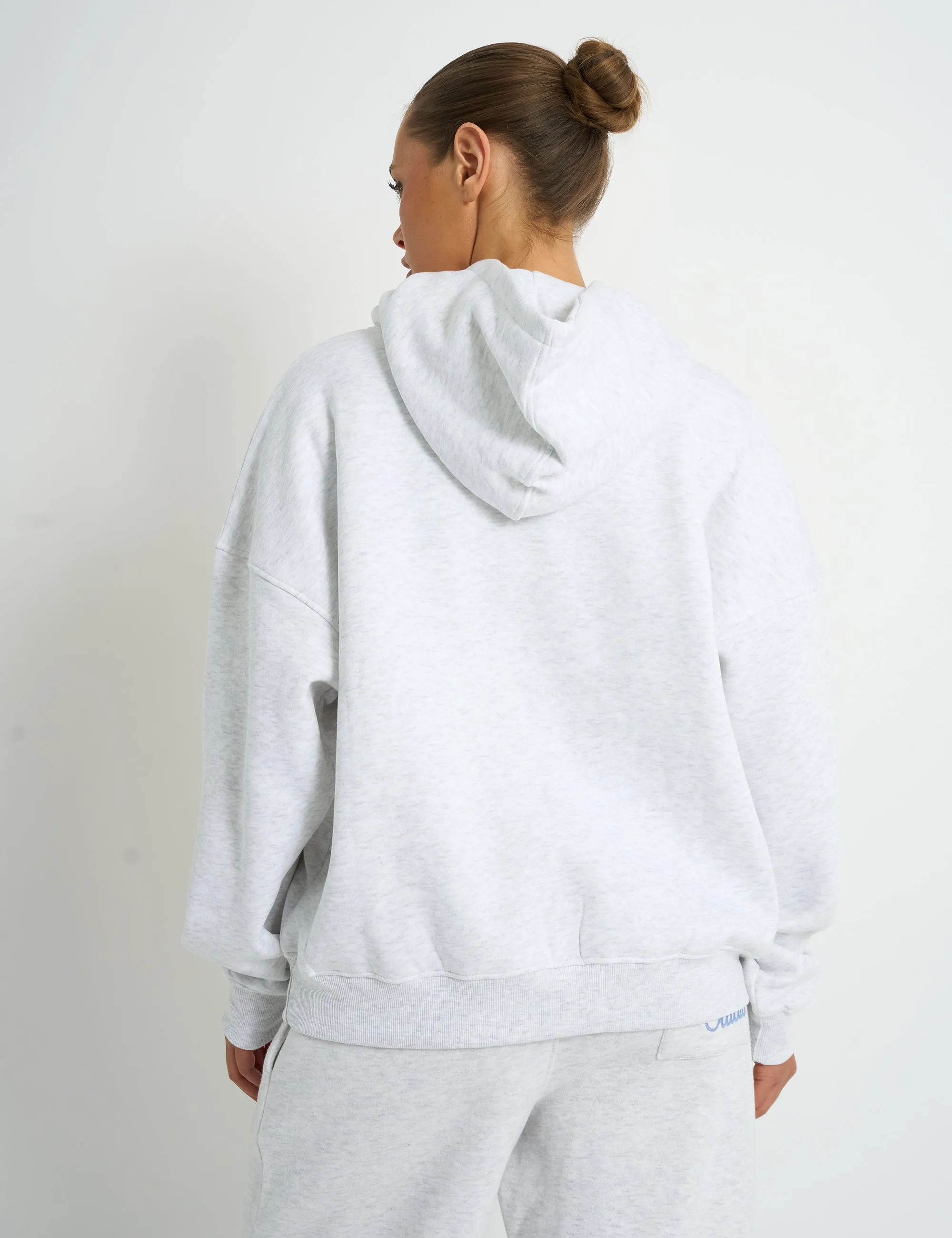 Kaiia Borg Script Logo Oversized Hoodie Light Grey Marl & Vintage Blue sold by Public Desire product image thumbnail 2