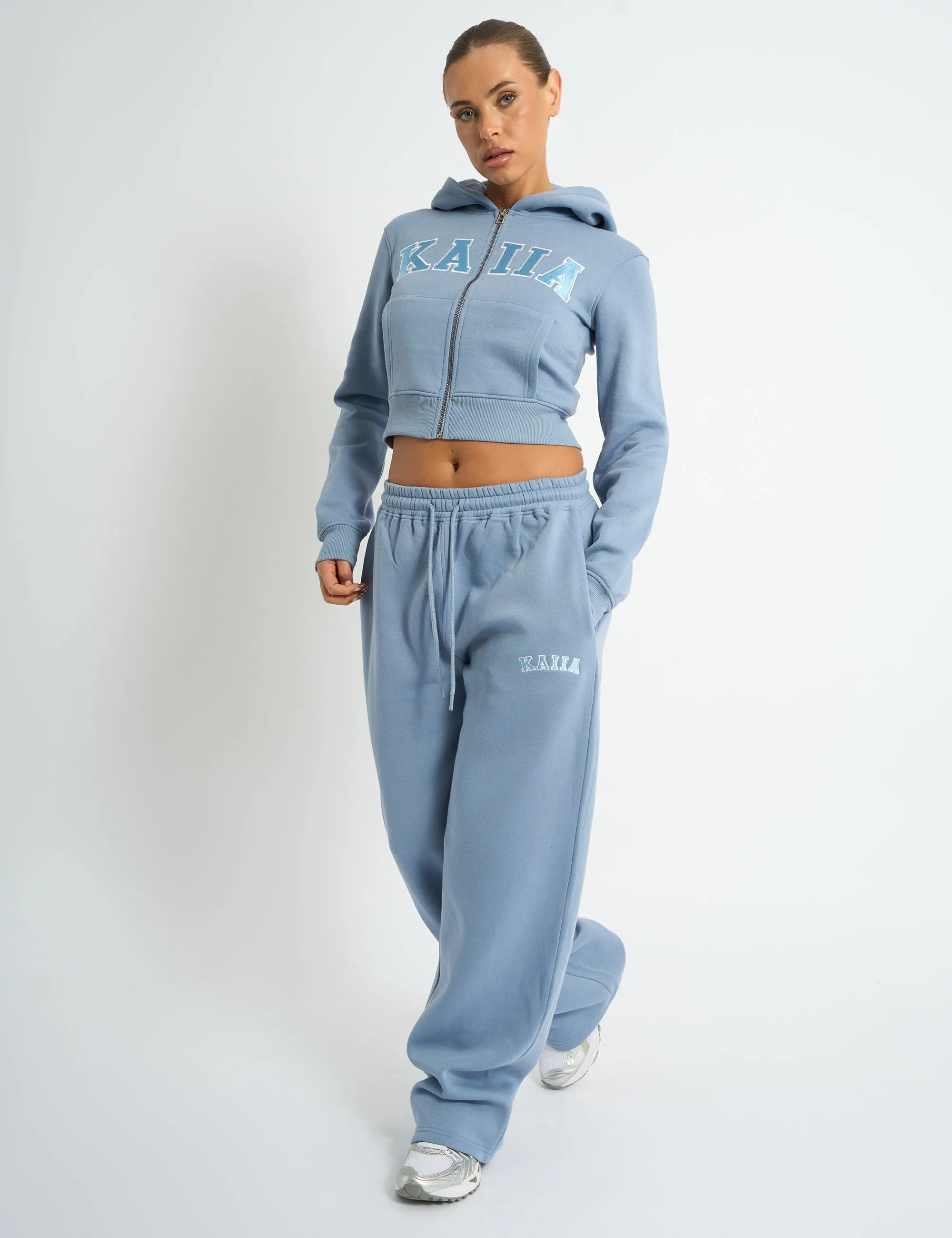 Kaiia Slogan Zip Through Cropped Hoodie Vintage Blue sold by Public Desire product image thumbnail 3