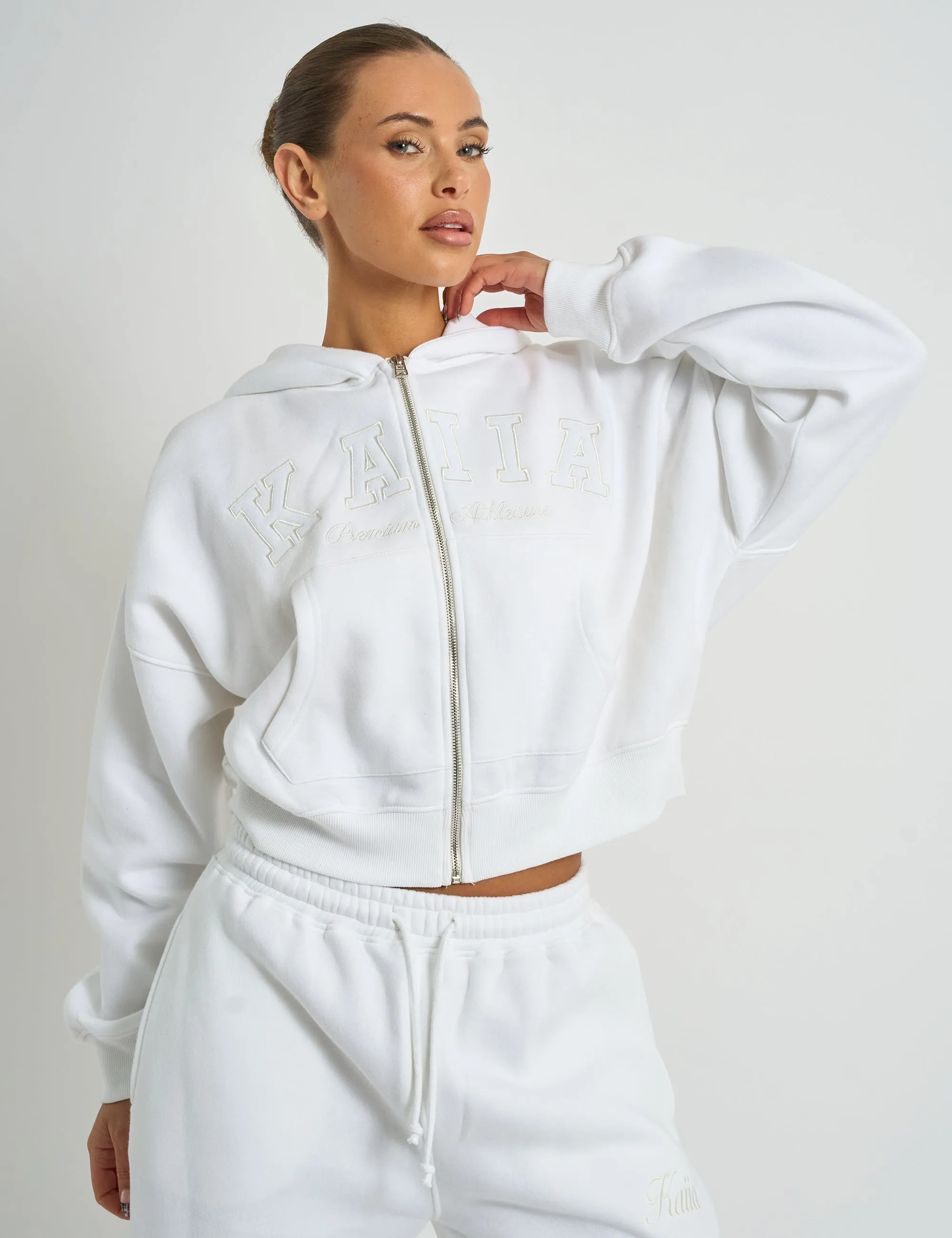 Kaiia Slogan Zip Through Cropped Hoodie White sold by Public Desire