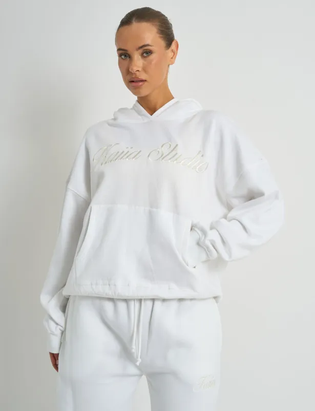 Kaiia Studio Script Logo Oversized Hoodie White sold by Public Desire