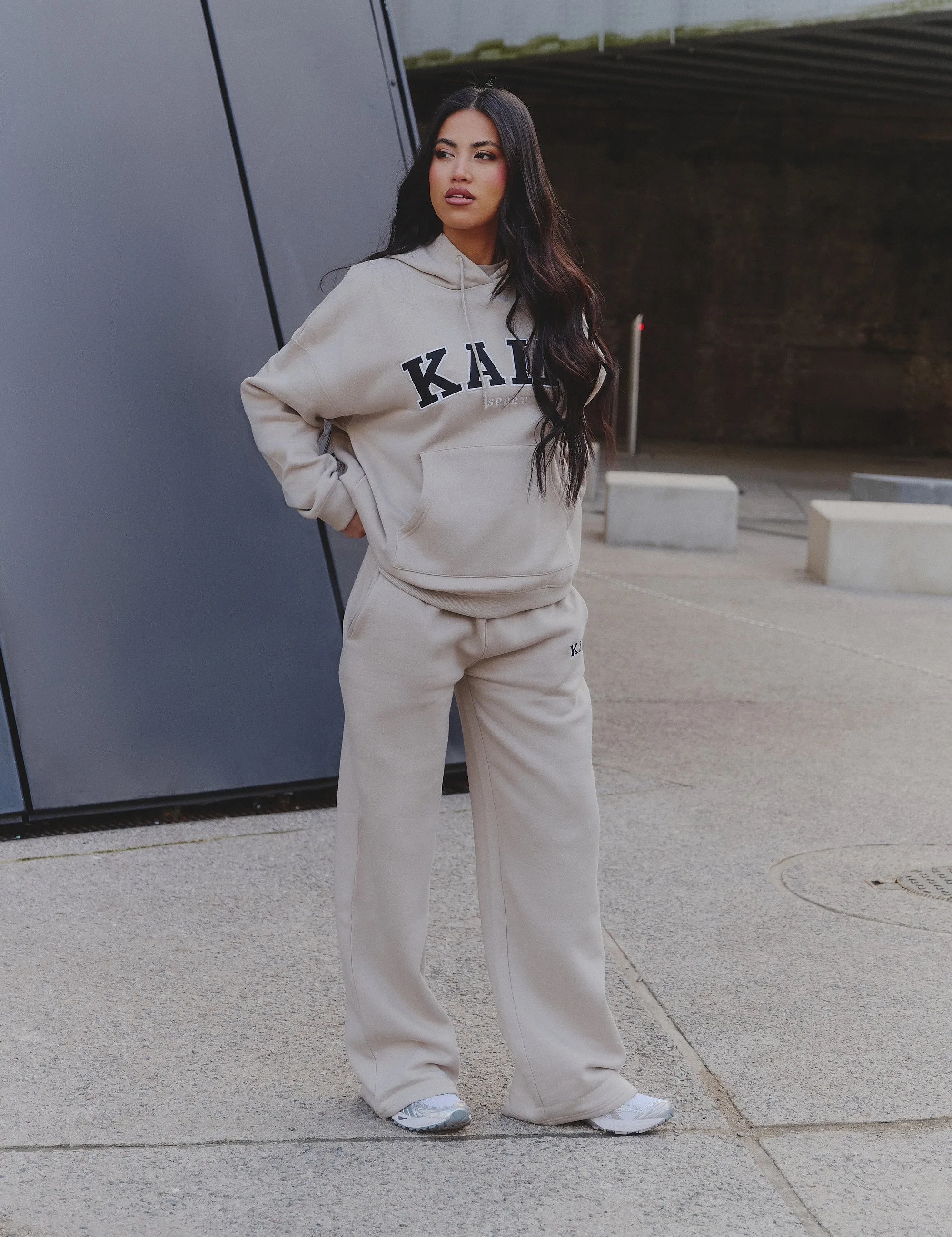 Kaiia Logo Wide Leg Joggers Almond sold by Public Desire