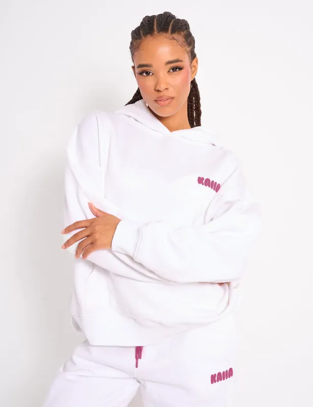Kaiia Star Graphic Oversized Hoodie White & Hot Pink sold by Public Desire