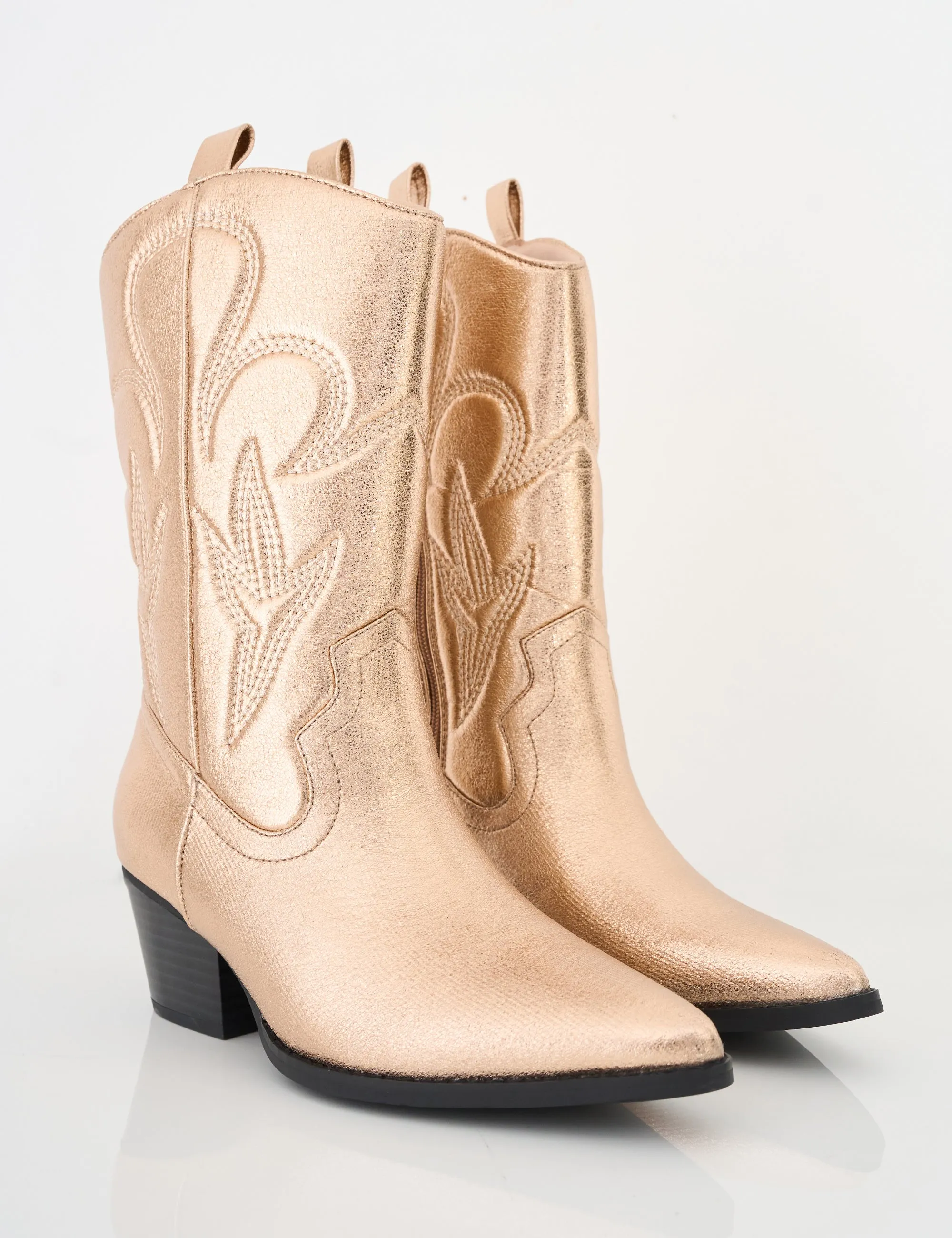 Calabasas Rose Gold Western Embroidered Knee High Pointed Toe Cowboy Boots sold by Public Desire