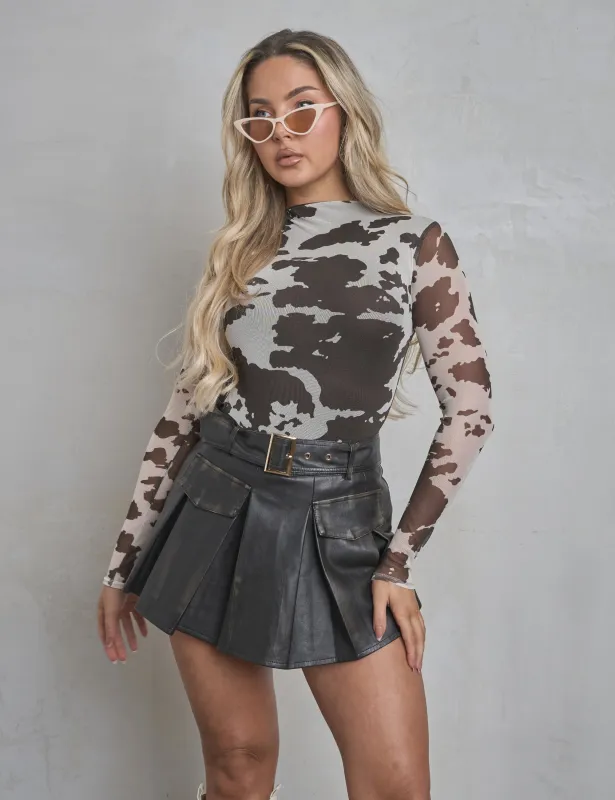 Long Sleeve High Neck Bodysuit Cow Print sold by Public Desire