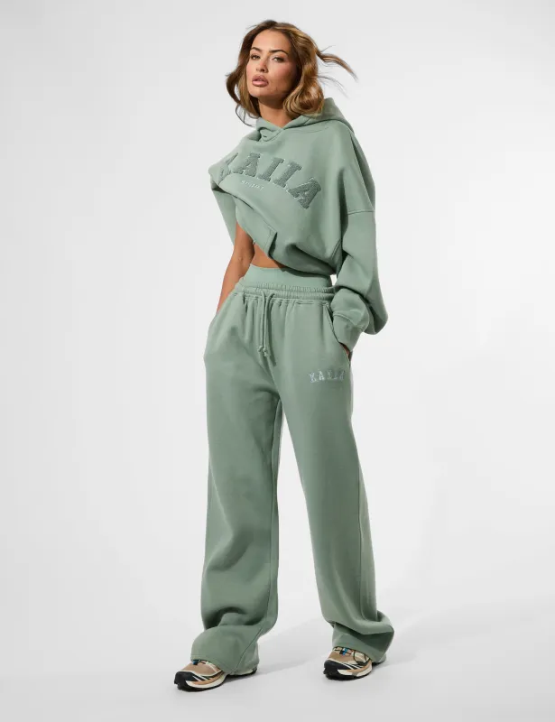 Kaiia Logo Wide Leg Joggers Green Tea sold by Public Desire
