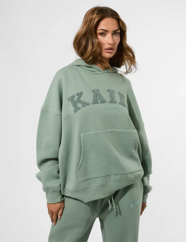 Kaiia Borg Slogan Oversized Hoodie Green Tea sold by Public Desire