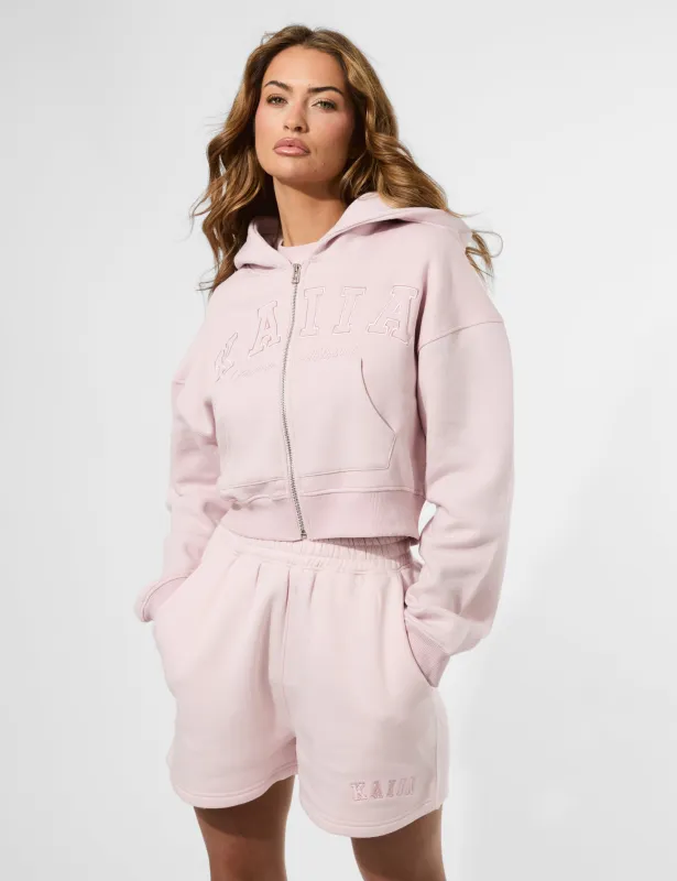 Kaiia Slogan Zip Through Cropped Hoodie Pink Chai sold by Public Desire
