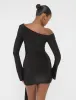 Knot Drape Detail Slinky Long Sleeve Mini Dress Black sold by Public Desire