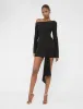 Knot Drape Detail Slinky Long Sleeve Mini Dress Black sold by Public Desire