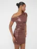 Faux Leather Ruched Detail One Shoulder Mini Dress Brown sold by Public Desire