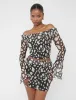 Mesh Bardot Fold Over Long Sleeve Crop Top Animal Print sold by Public Desire