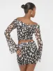 Mesh Bardot Fold Over Long Sleeve Crop Top Animal Print sold by Public Desire