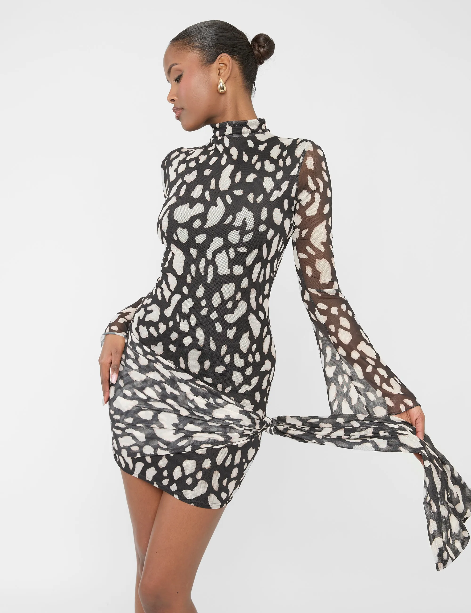 Mesh Knot Detail High Neck Mini Dress Animal Print sold by Public Desire product image thumbnail 2