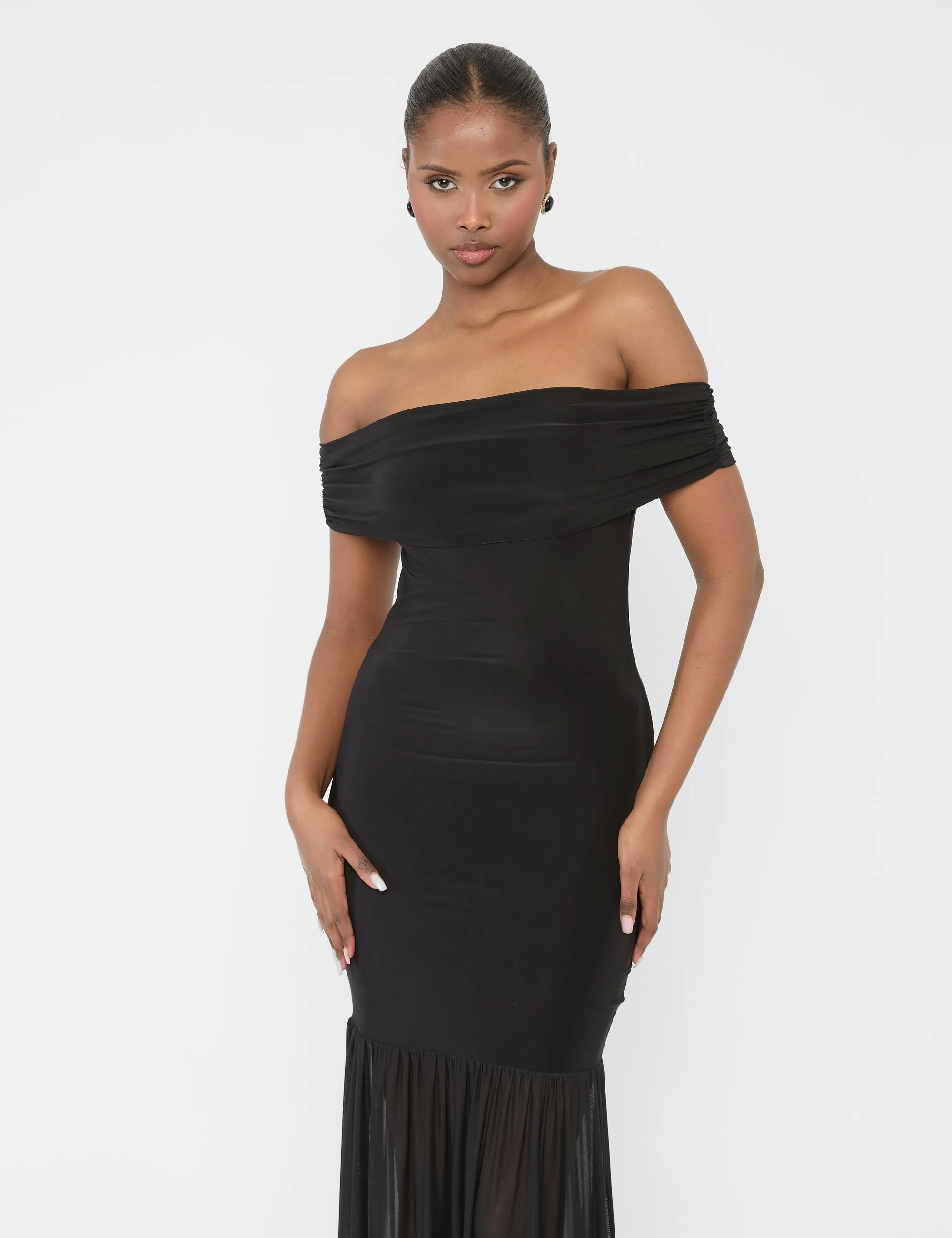 Slinky Bardot Fold Over Mesh Hem Maxi Dress Black sold by Public Desire product image thumbnail 3