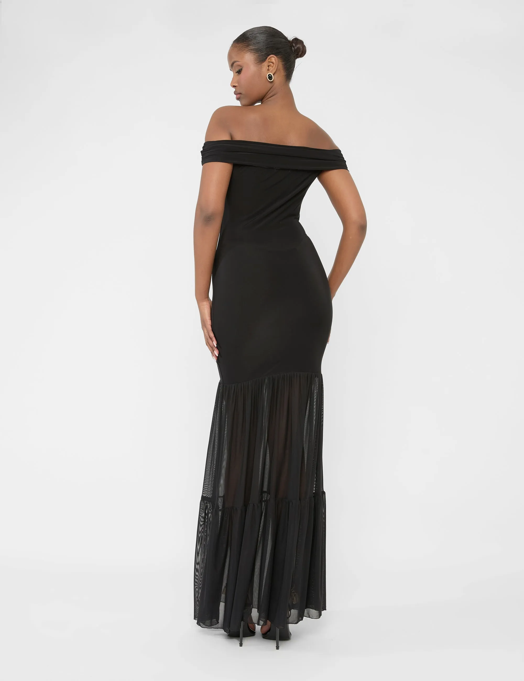 Slinky Bardot Fold Over Mesh Hem Maxi Dress Black sold by Public Desire product image thumbnail 2