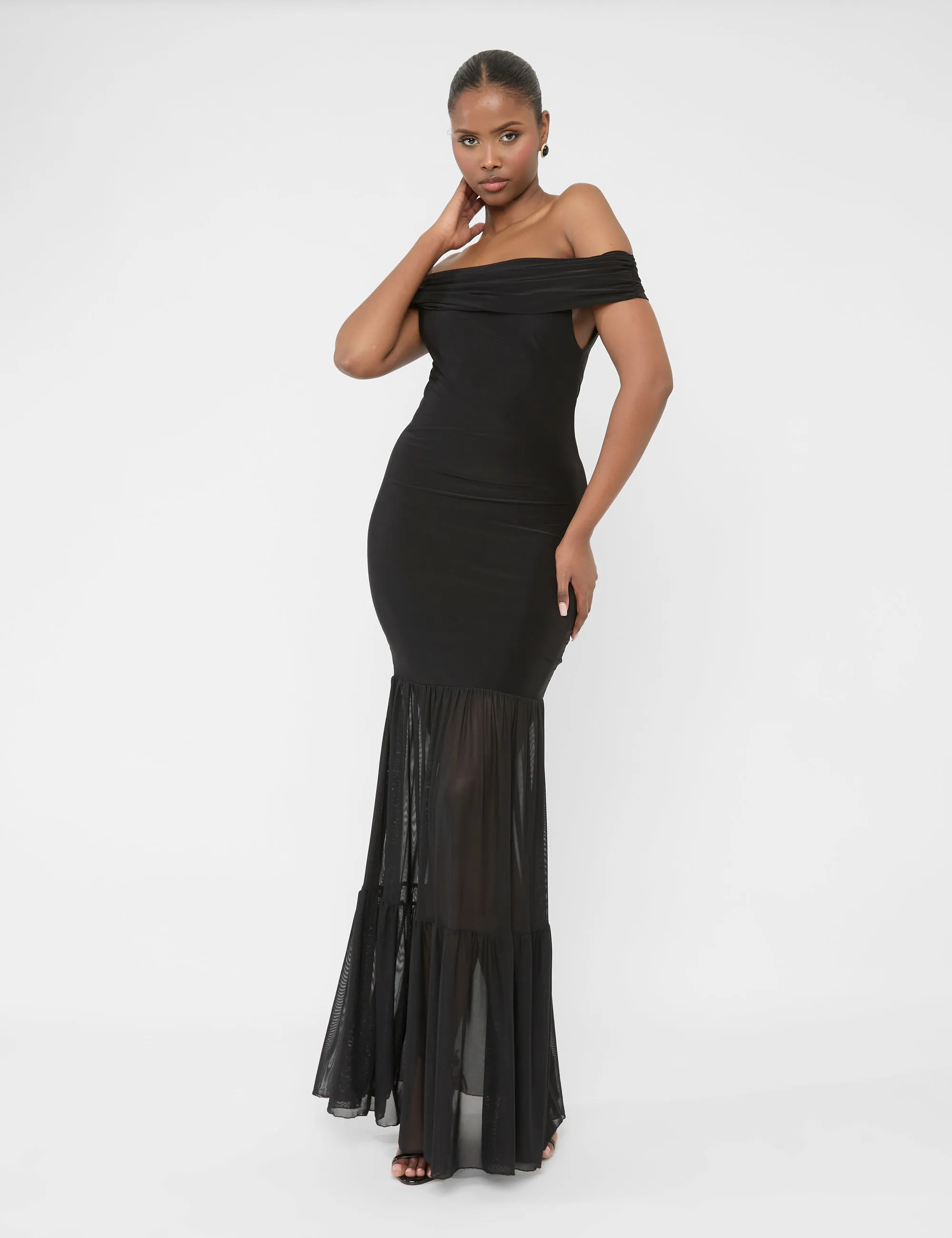 Slinky Bardot Fold Over Mesh Hem Maxi Dress Black sold by Public Desire product image thumbnail 4
