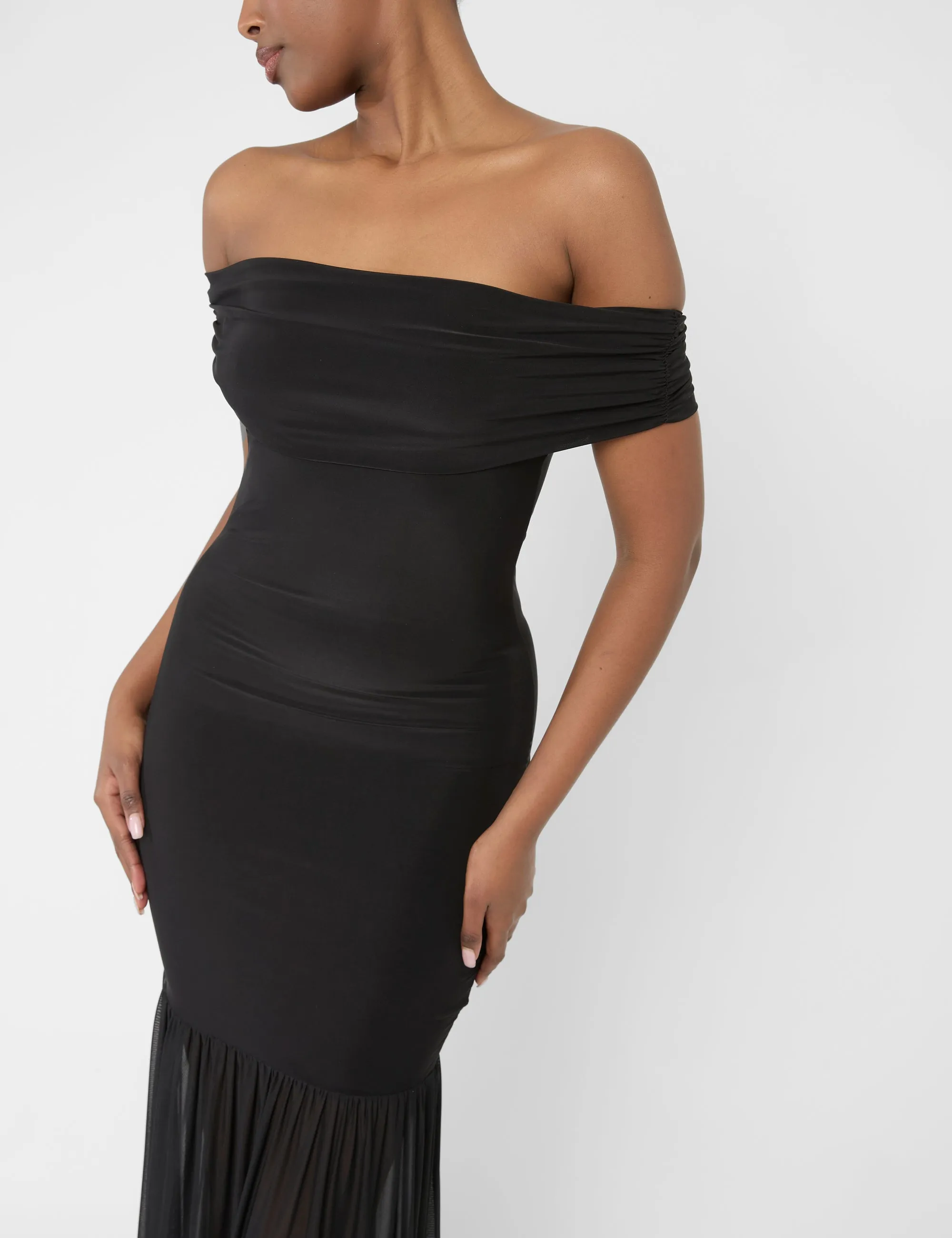 Slinky Bardot Fold Over Mesh Hem Maxi Dress Black sold by Public Desire product image thumbnail 5