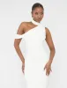 Asymmetric One Shoulder Choker Detail Luxe Slinky Midi Dress White sold by Public Desire