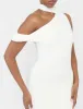 Asymmetric One Shoulder Choker Detail Luxe Slinky Midi Dress White sold by Public Desire