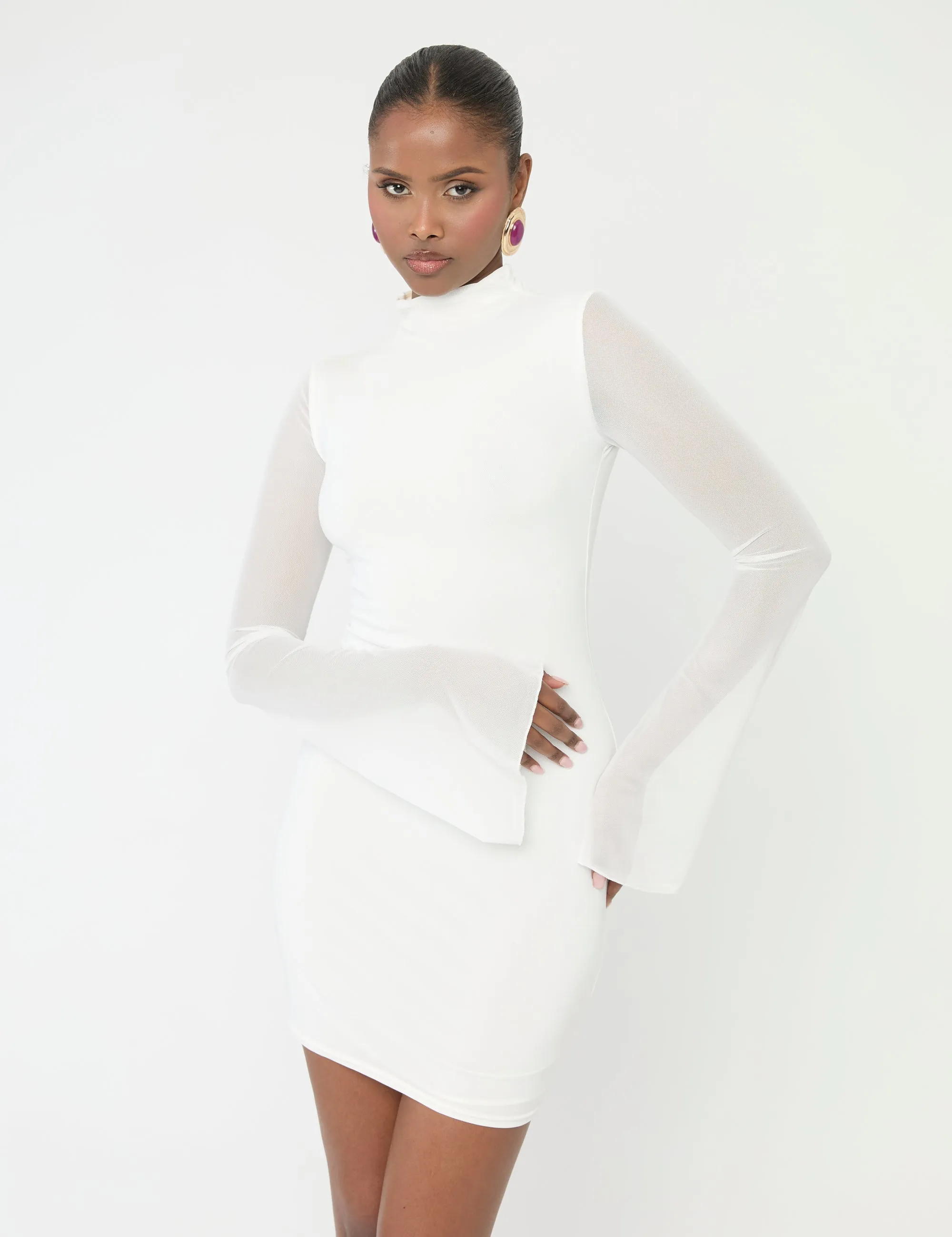 Mesh High Neck Long Sleeve Mini Dress White sold by Public Desire product image thumbnail 2