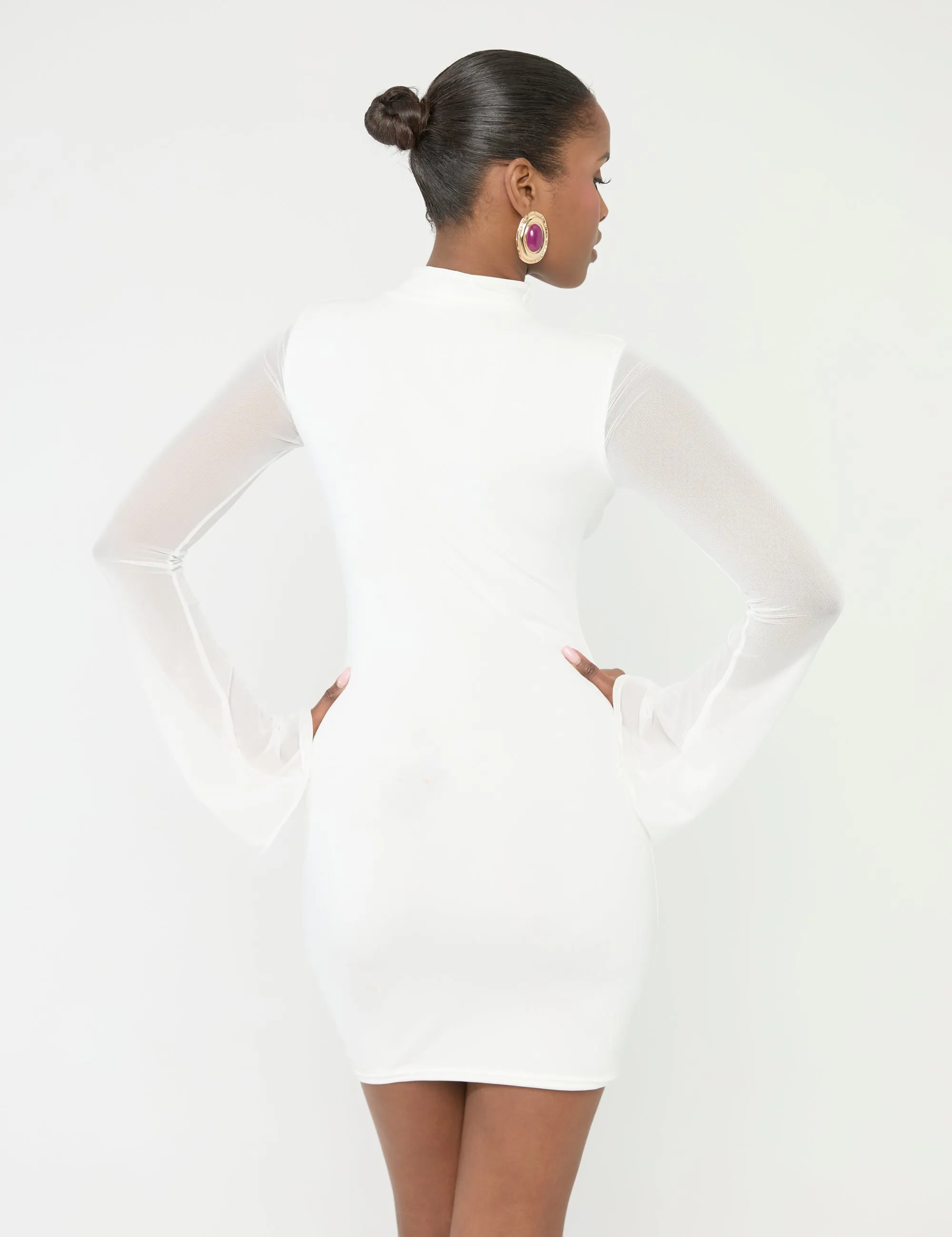 Mesh High Neck Long Sleeve Mini Dress White sold by Public Desire product image thumbnail 3