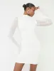 Mesh High Neck Long Sleeve Mini Dress White sold by Public Desire