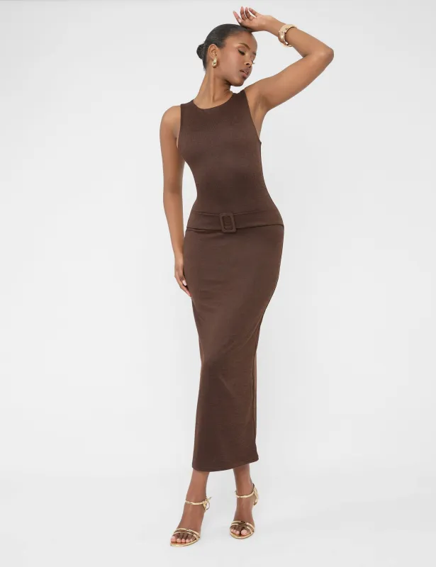 Buckle Detail Maxi Dress Brown sold by Public Desire