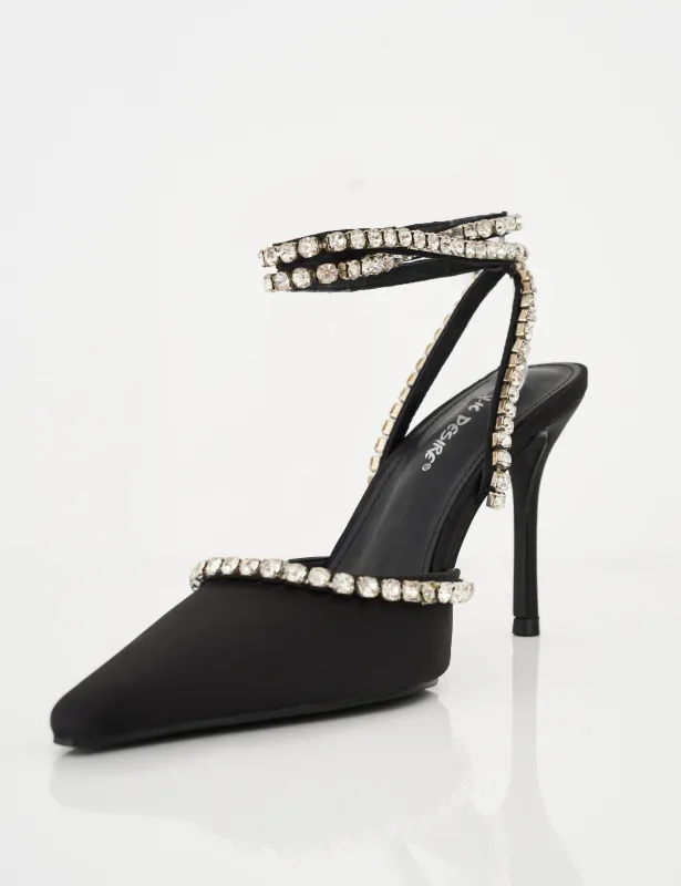 Frankiee Black Diamante Court High Heels sold by Public Desire