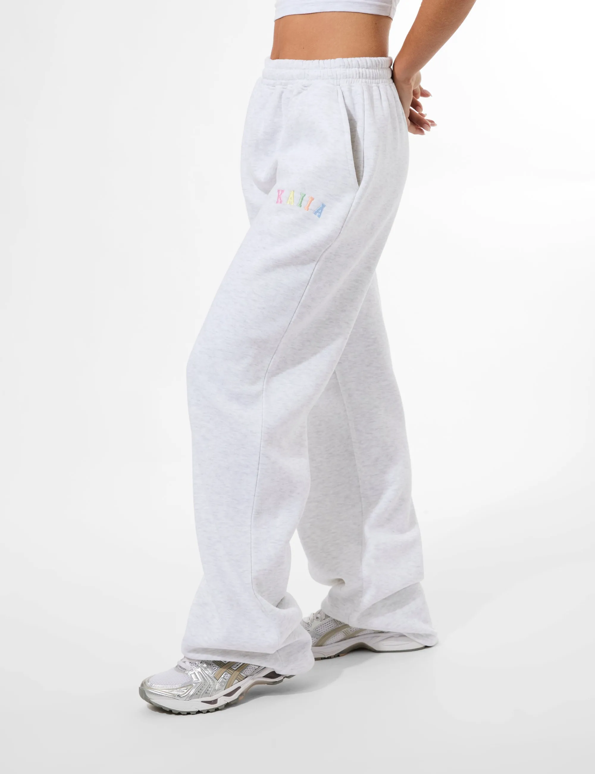 Kaiia Rainbow Logo Wide Leg Joggers Light Grey Marl sold by Public Desire product image thumbnail 2