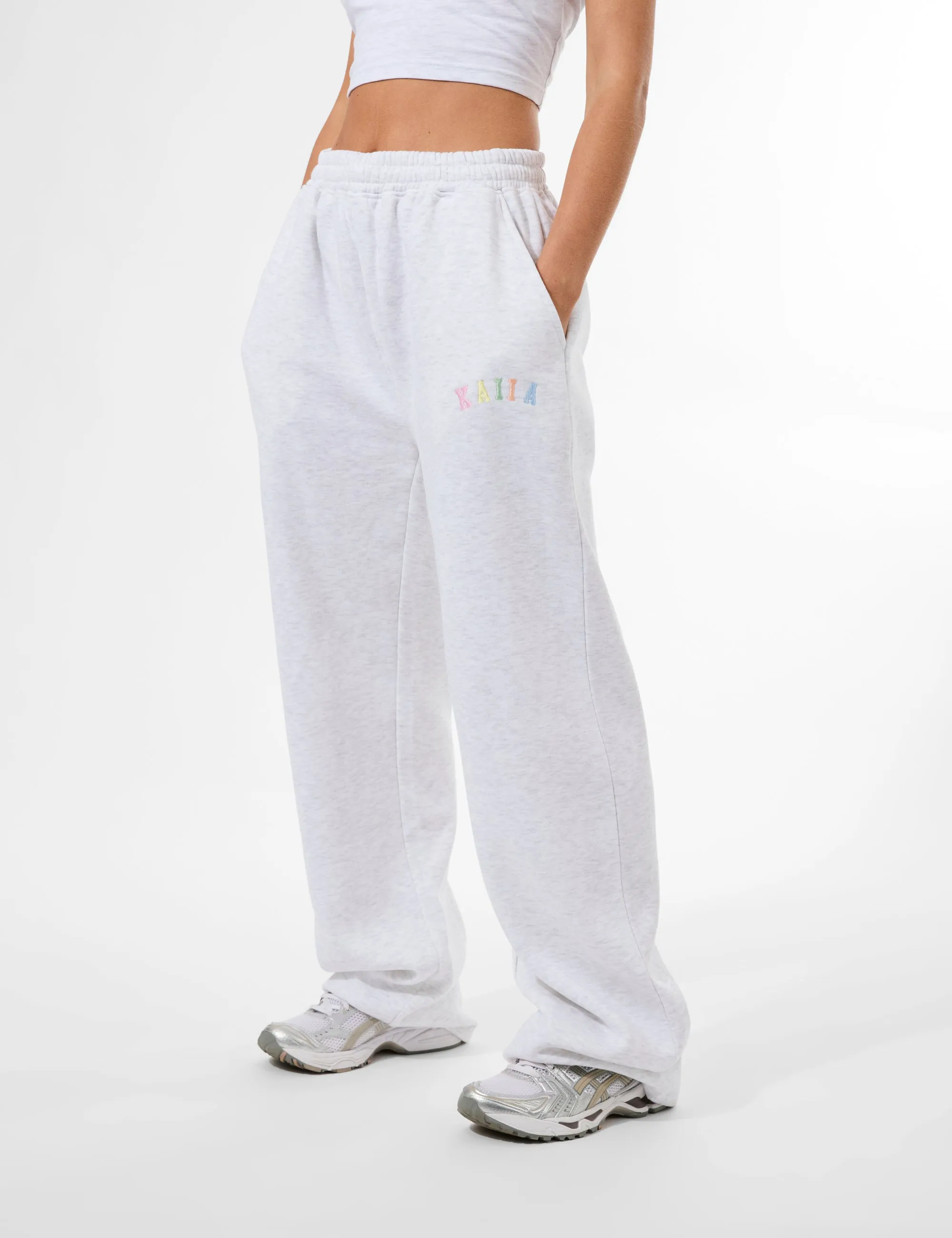 Kaiia Rainbow Logo Wide Leg Joggers Light Grey Marl sold by Public Desire product image thumbnail 3