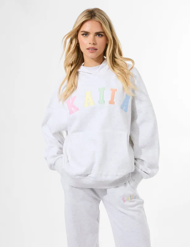 Kaiia Rainbow Logo Oversized Hoodie Light Grey Marl sold by Public Desire