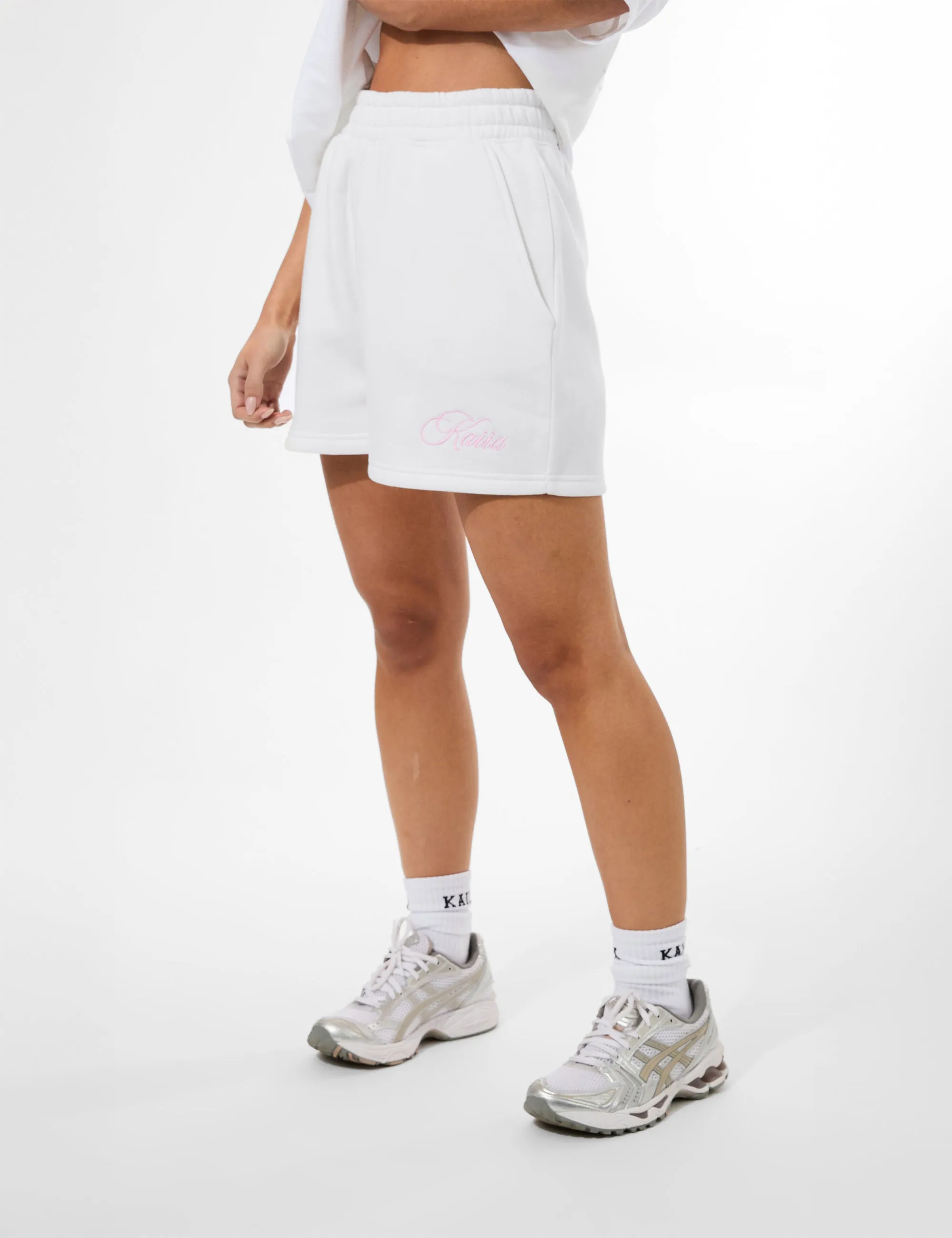 Kaiia Studio Script Logo Sweat Shorts White & Pink sold by Public Desire product image thumbnail 3