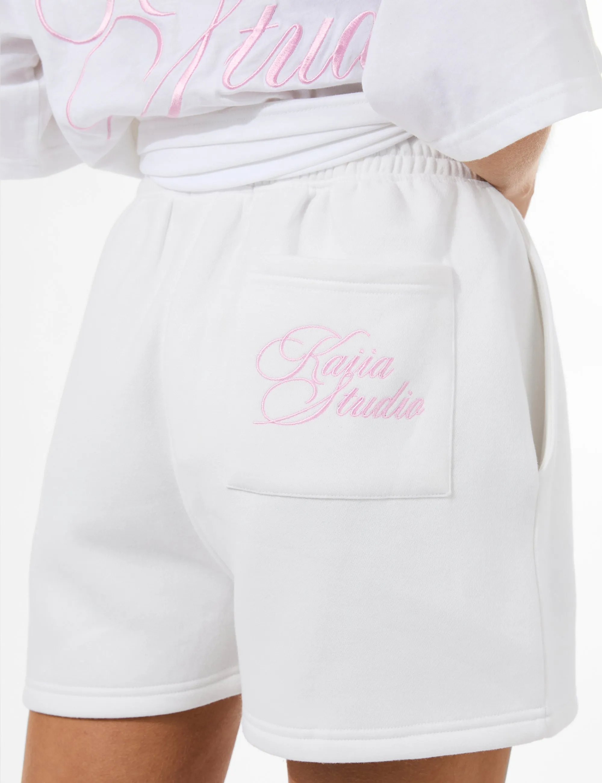 Kaiia Studio Script Logo Sweat Shorts White & Pink sold by Public Desire product image thumbnail 4
